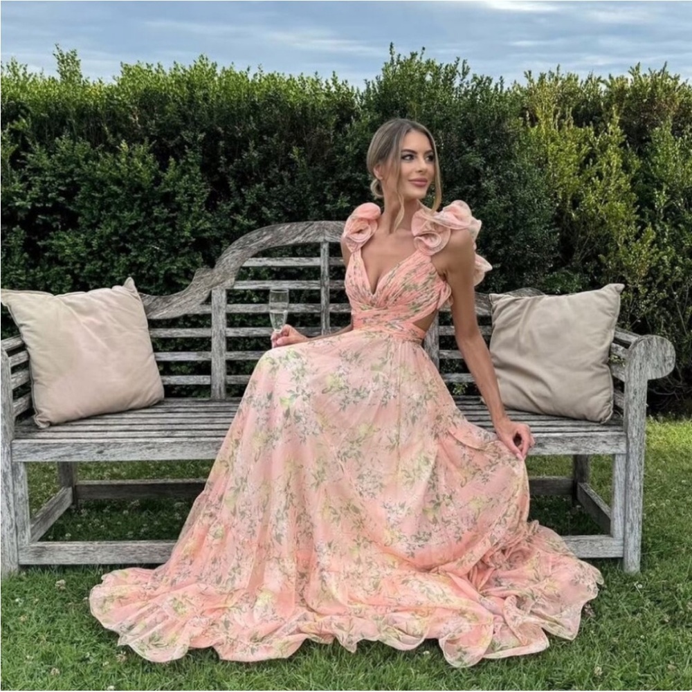 Mac Duggal Pink Floral Maxi Dress